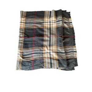 V. Fraas Brown Black Plaid‎ Scarf Fringed Edge